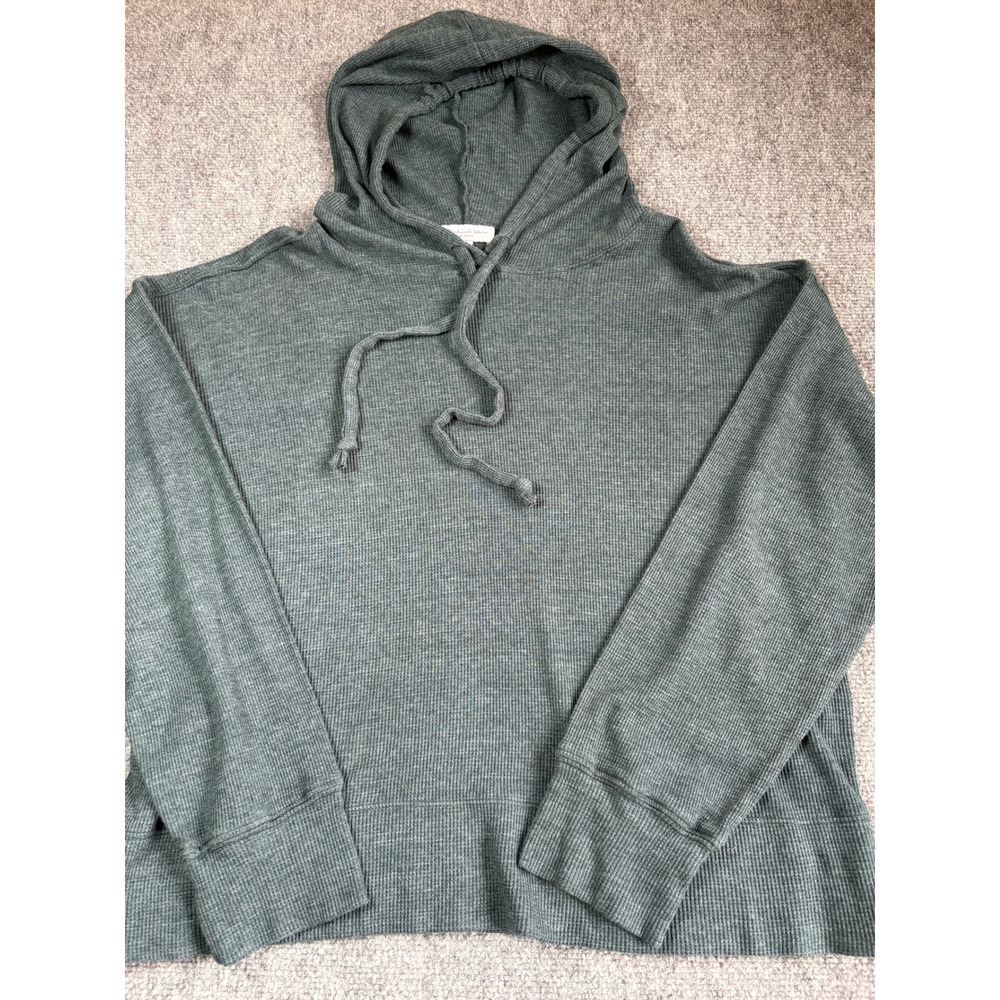 Michael Stars Womens Green Waffle Thermal Knit Pullover Hoodie Made in USA
